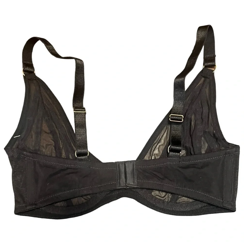 Frederick’s of Hollywood black mesh with gold studs rozlyn bra size 32DD NWT - Picture 3 of 8